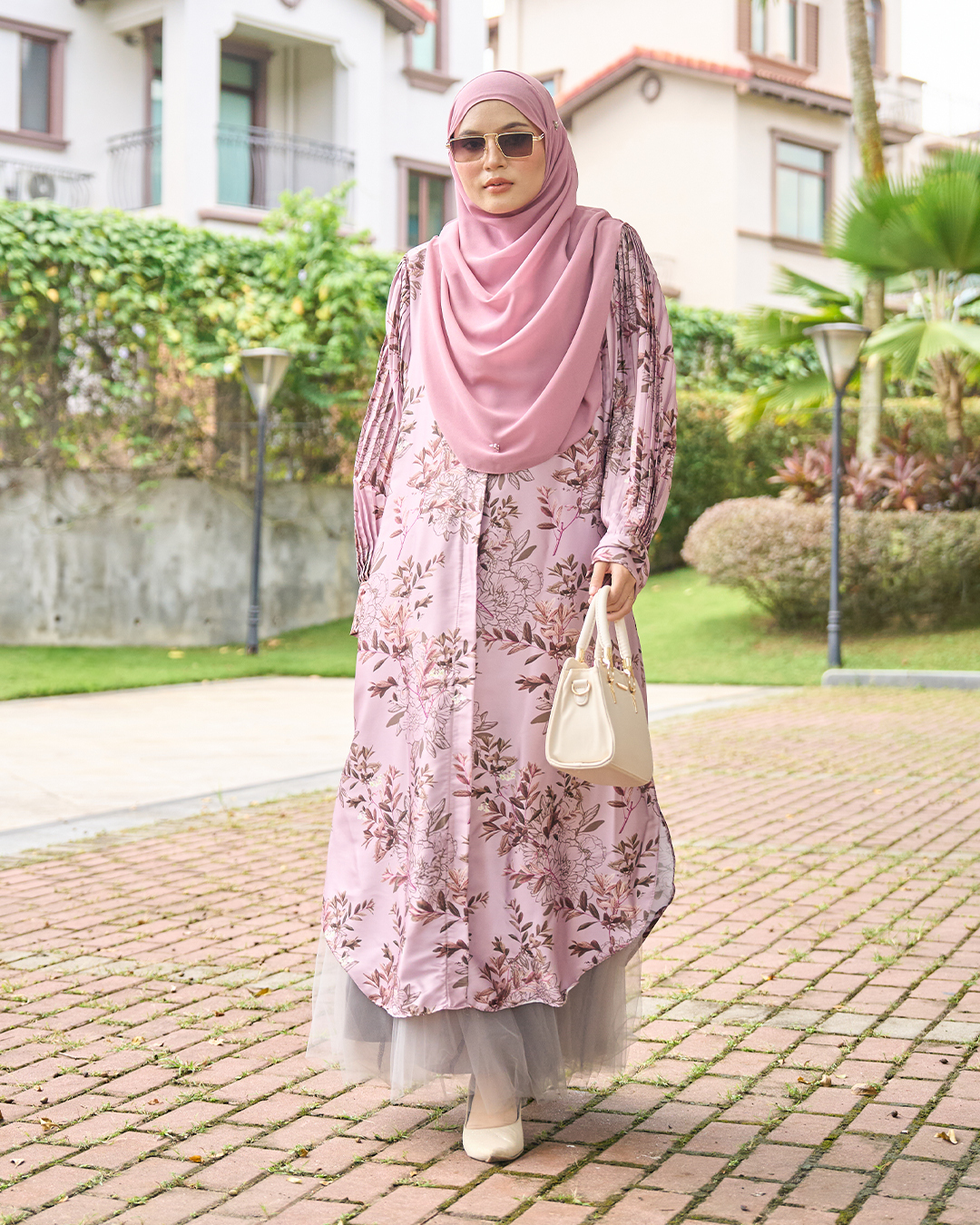 Medi Dress Satin Pleated Lyca Baloon Sleeve – Primrose Pink