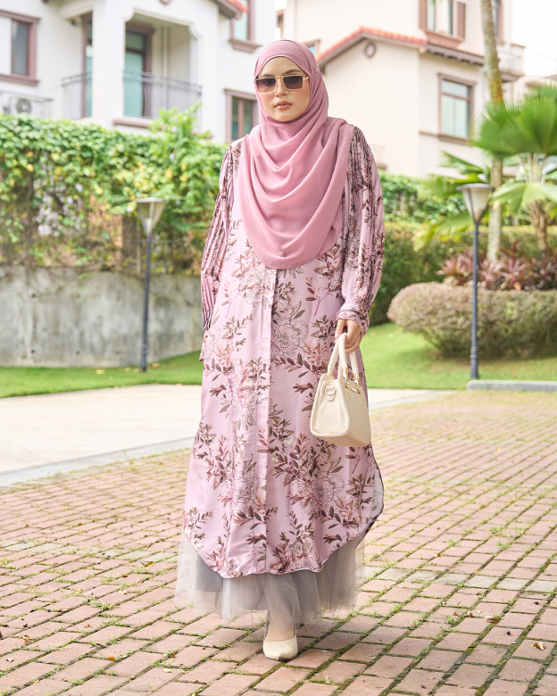 Medi Dress Satin Pleated Lyca Baloon Sleeve – Primrose Pink