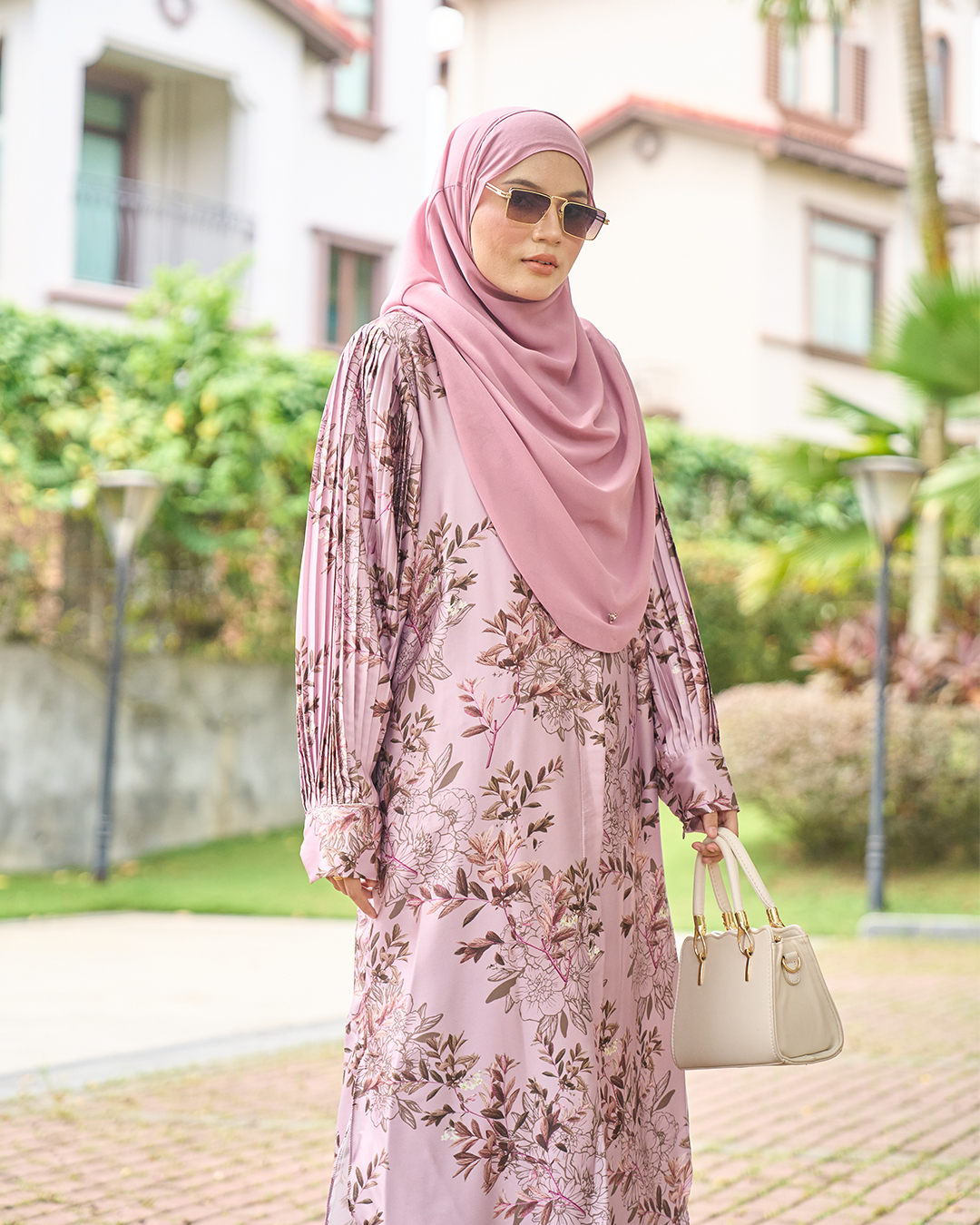 Medi Dress Satin Pleated Lyca Baloon Sleeve – Primrose Pink