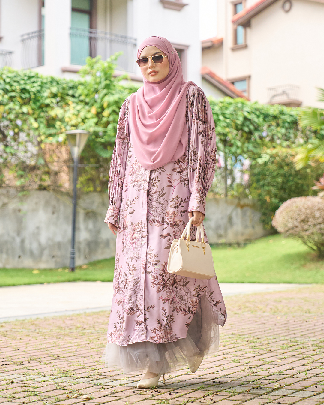 Medi Dress Satin Pleated Lyca Baloon Sleeve – Primrose Pink