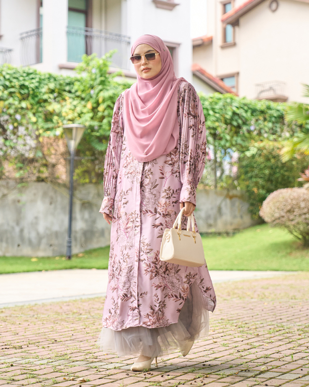Medi Dress Satin Pleated Lyca Baloon Sleeve – Primrose Pink