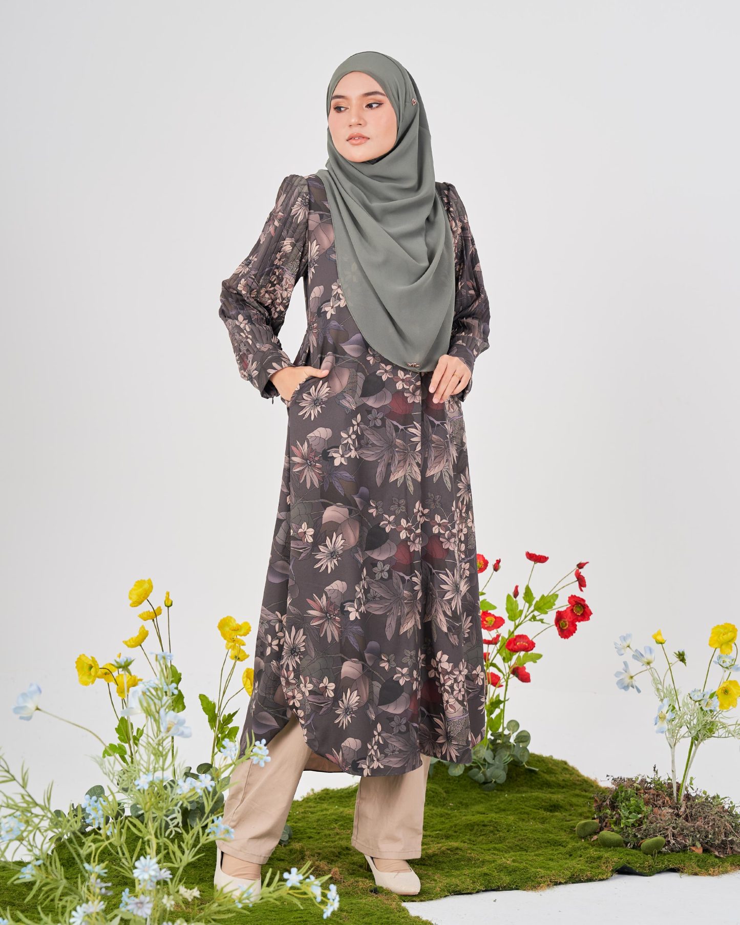 Medi Dress Pleated Lyra - Grey Bistre