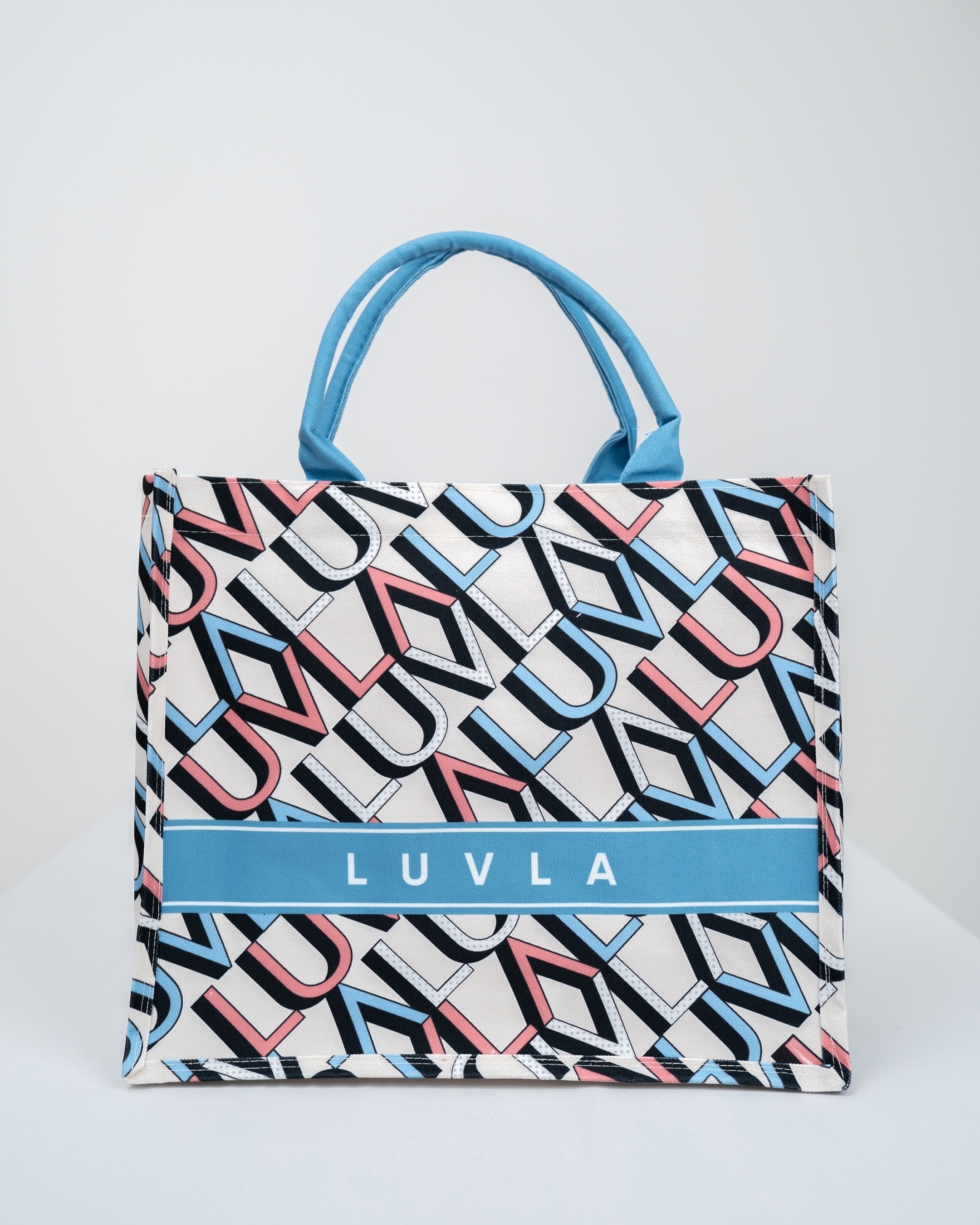Luvla Canvas Tote Bag – Monogram Cerulean