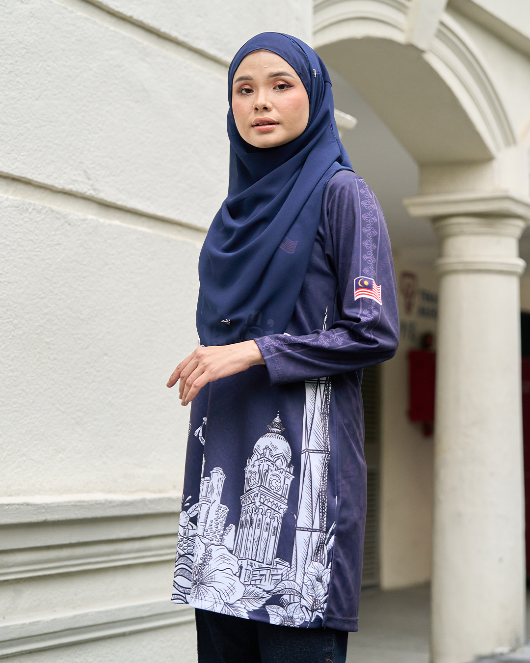 Muslimah Jersey Jiwa Merdeka - Warisan Navy Blue