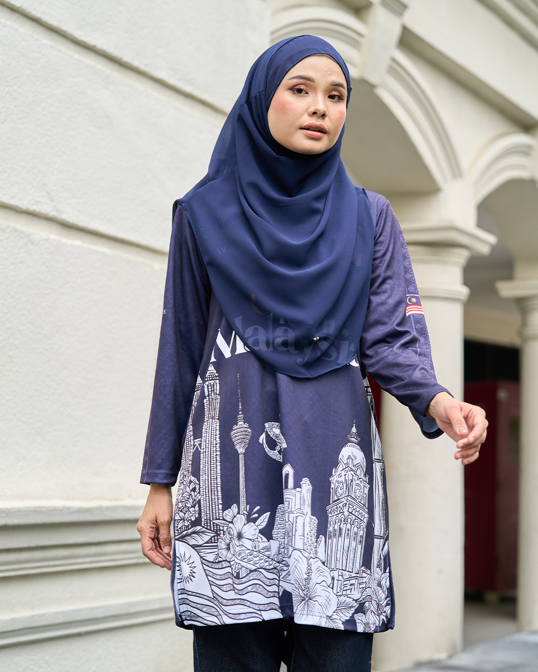 Muslimah Jersey Jiwa Merdeka - Warisan Navy Blue