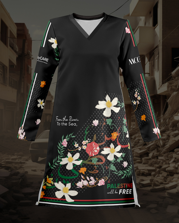 Muslimah Jersey MCC Lifestyle X MyCare - Palestine Khat Black