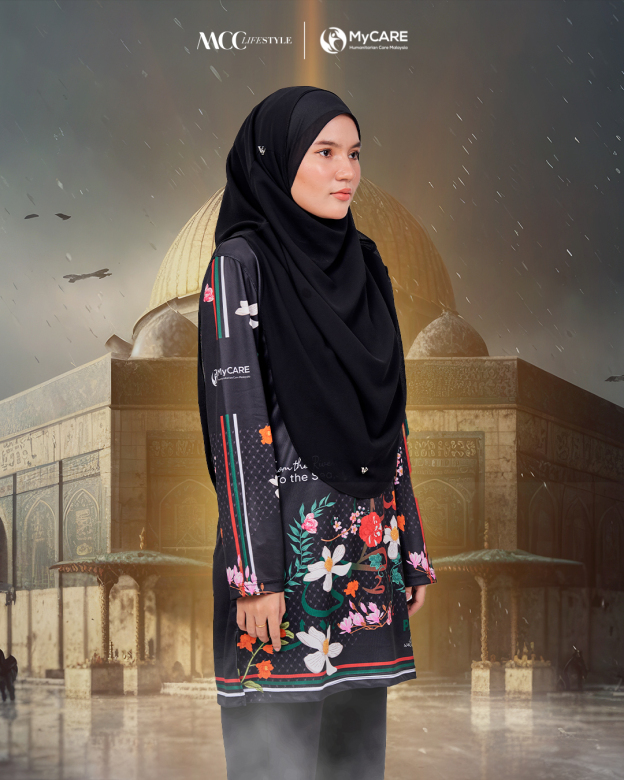 Muslimah Jersey MCC Lifestyle X MyCare - Palestine Khat Black