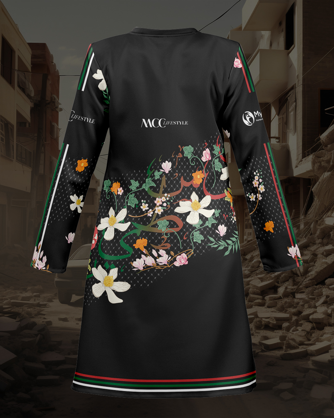 Muslimah Jersey MCC Lifestyle X MyCare - Palestine Khat Black