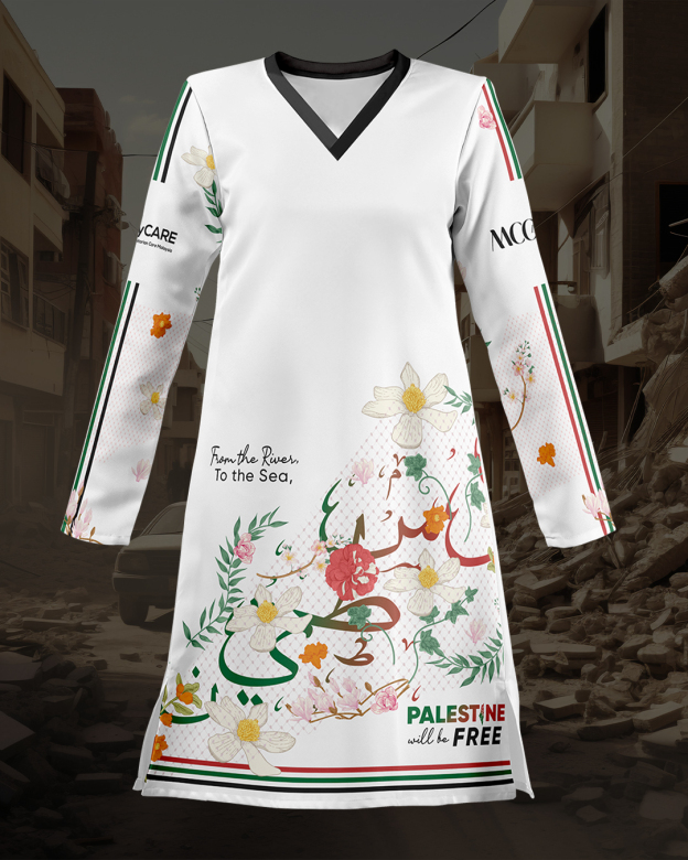 Muslimah Jersey MCC Lifestyle X MyCare - Palestine Khat White