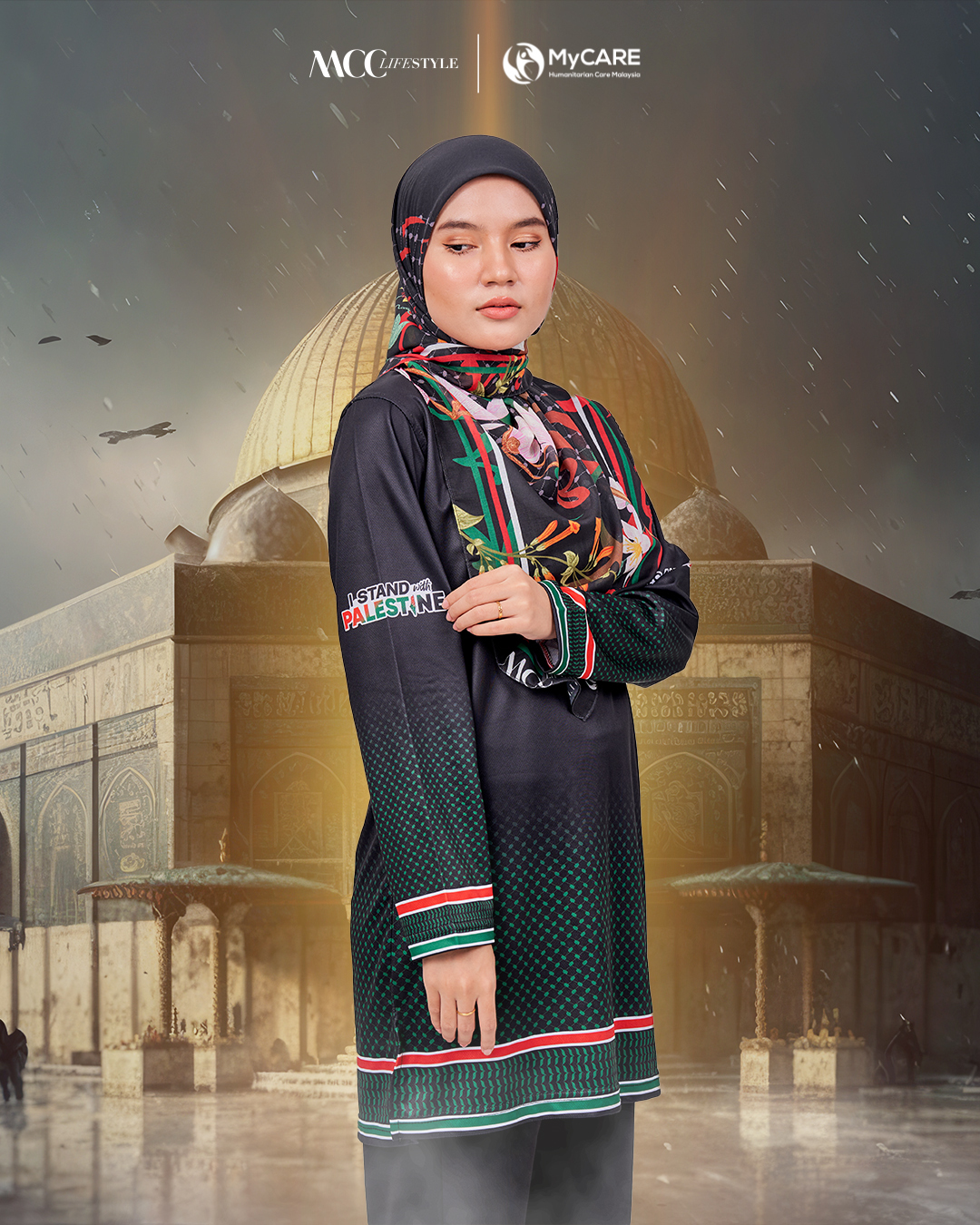Muslimah Jersey MCC Lifestyle X MyCare - Keffiyeh Palestine