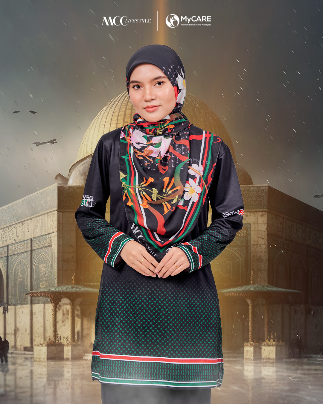 Muslimah Jersey MCC Lifestyle X MyCare - Keffiyeh Palestine