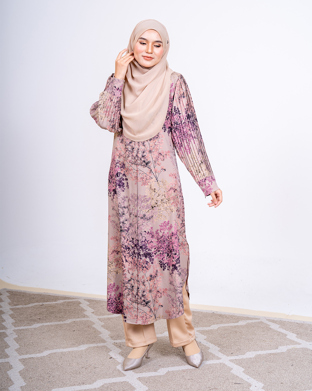 Medi Dress Pleated Lyra - Sakura Khaki Ash