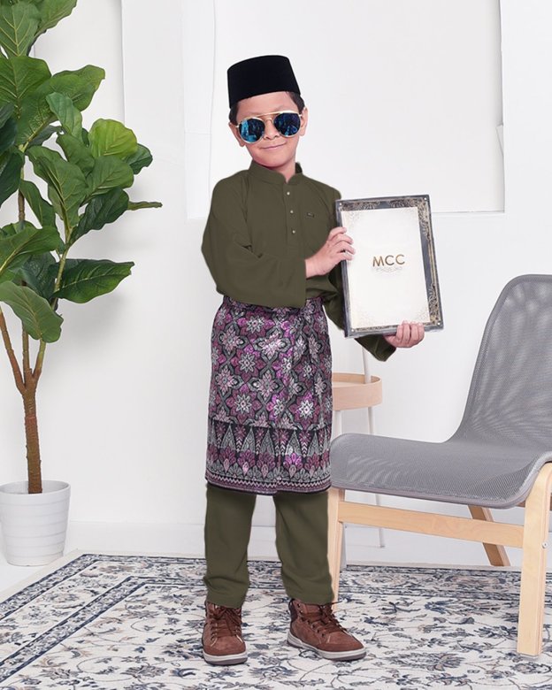 Baju Melayu Adam Regular Fit Kids - Olive Green