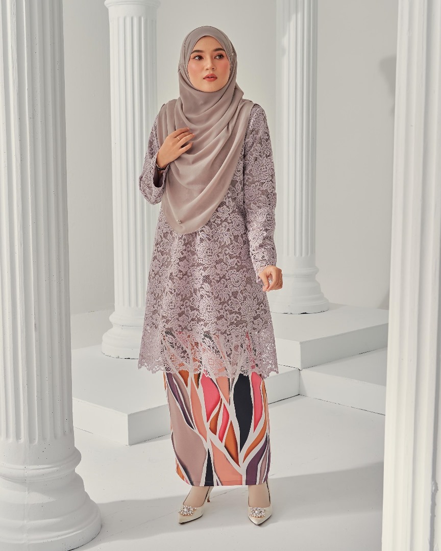 Baju Kurung Lace Alexa Senada
