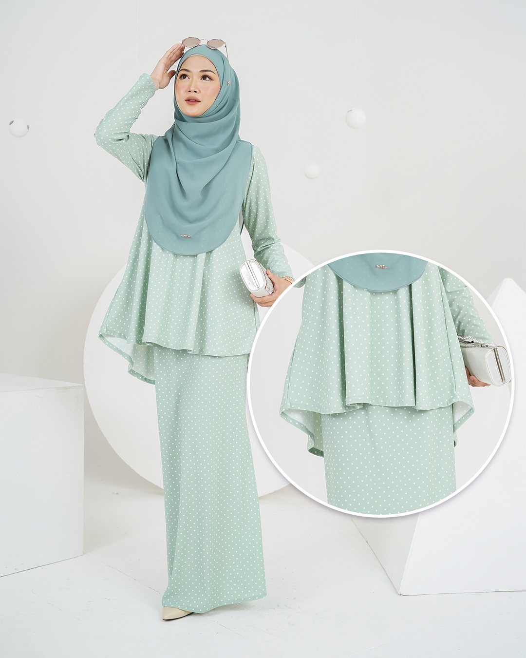 Baju Kurung Lola Printed 2.0 - Polka Minty