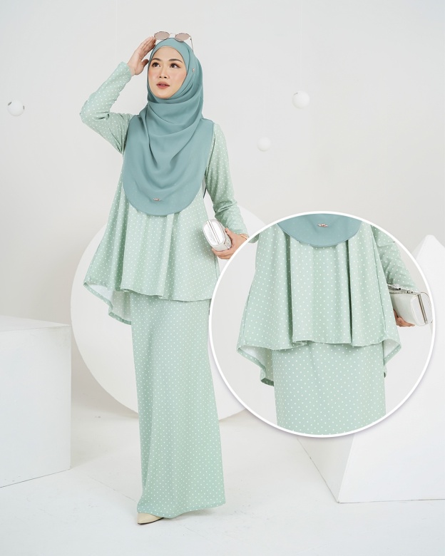 Baju Kurung Lola Printed 2.0 - Polka Minty