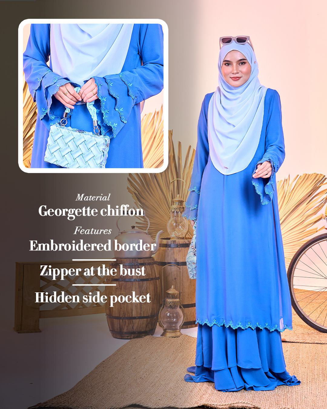 Abaya Chiffon Sulam Rossa