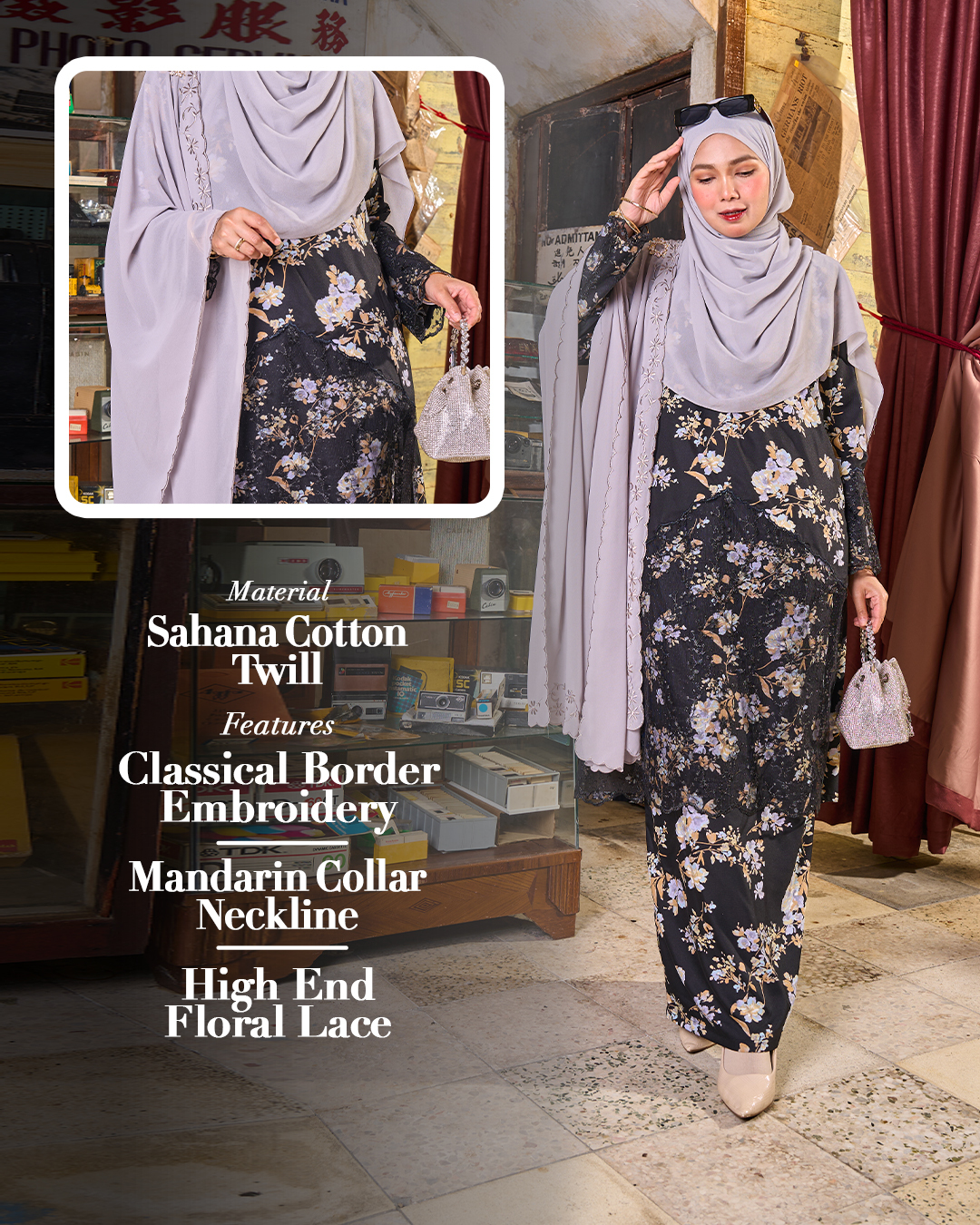 Baju Kurung Moden Sulam Lace Maryam - Lunara