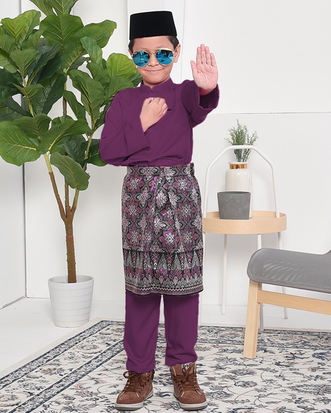 Baju Melayu Adam Regular Fit Kids - Purple Plum