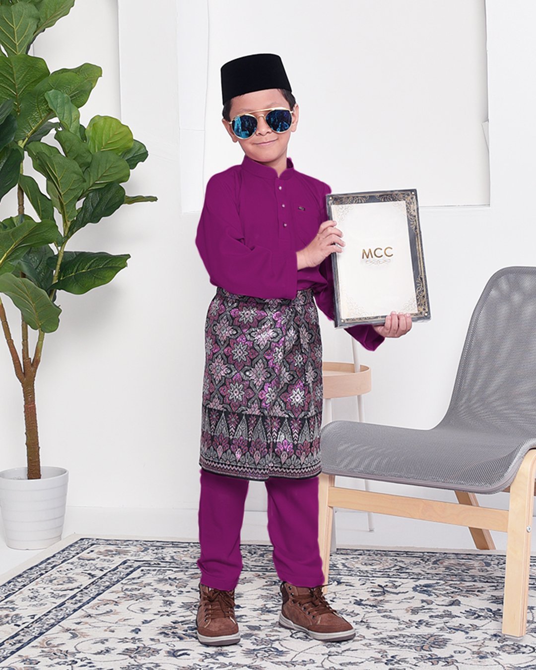 Baju Melayu Adam Regular Fit Kids - Purple Plum