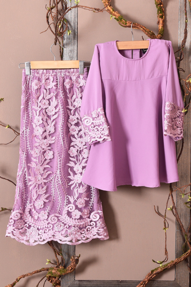 Baju Kurung Lace Avra Kids - Lilac Purple