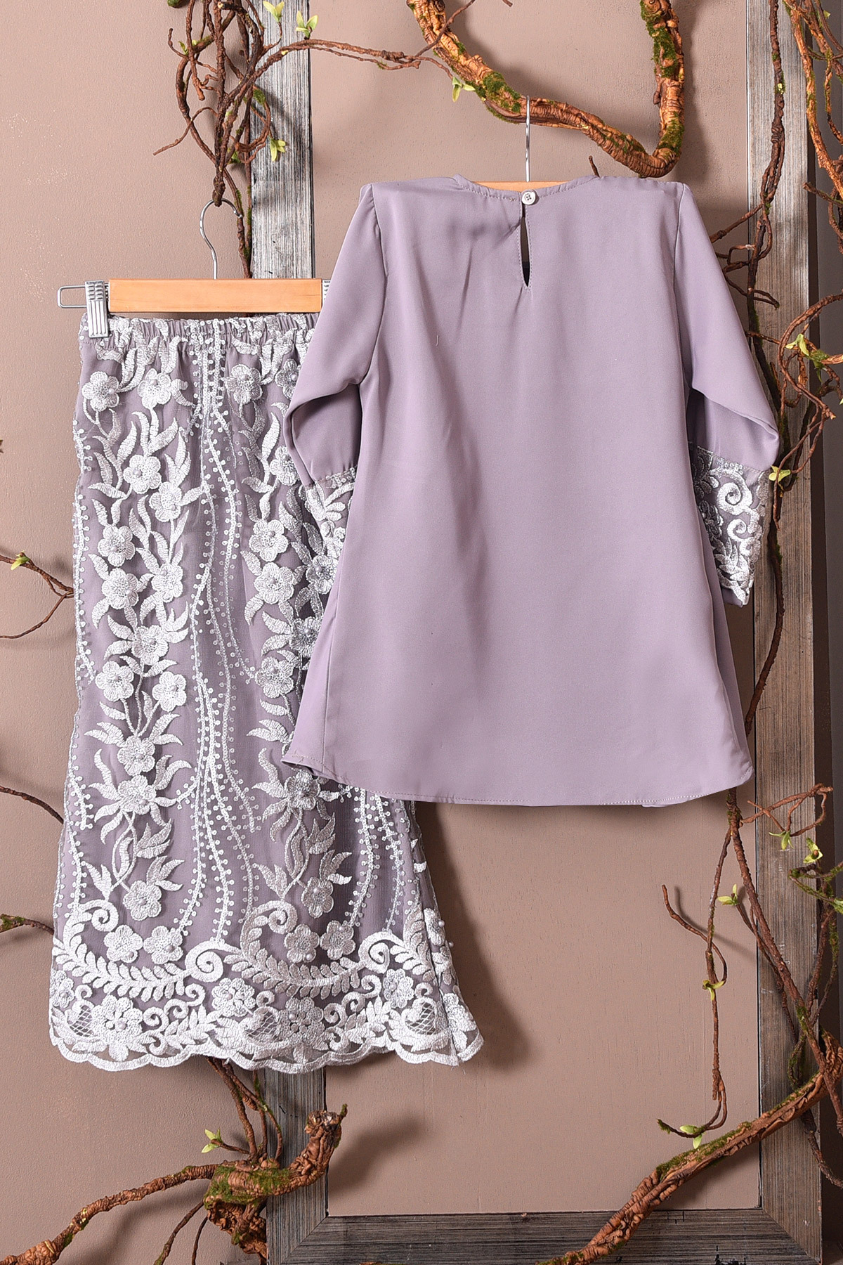 Baju Kurung Lace Avra Kids - Pewter Grey