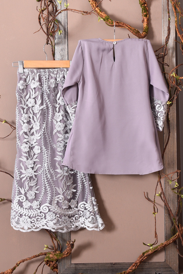 Baju Kurung Lace Avra Kids - Pewter Grey