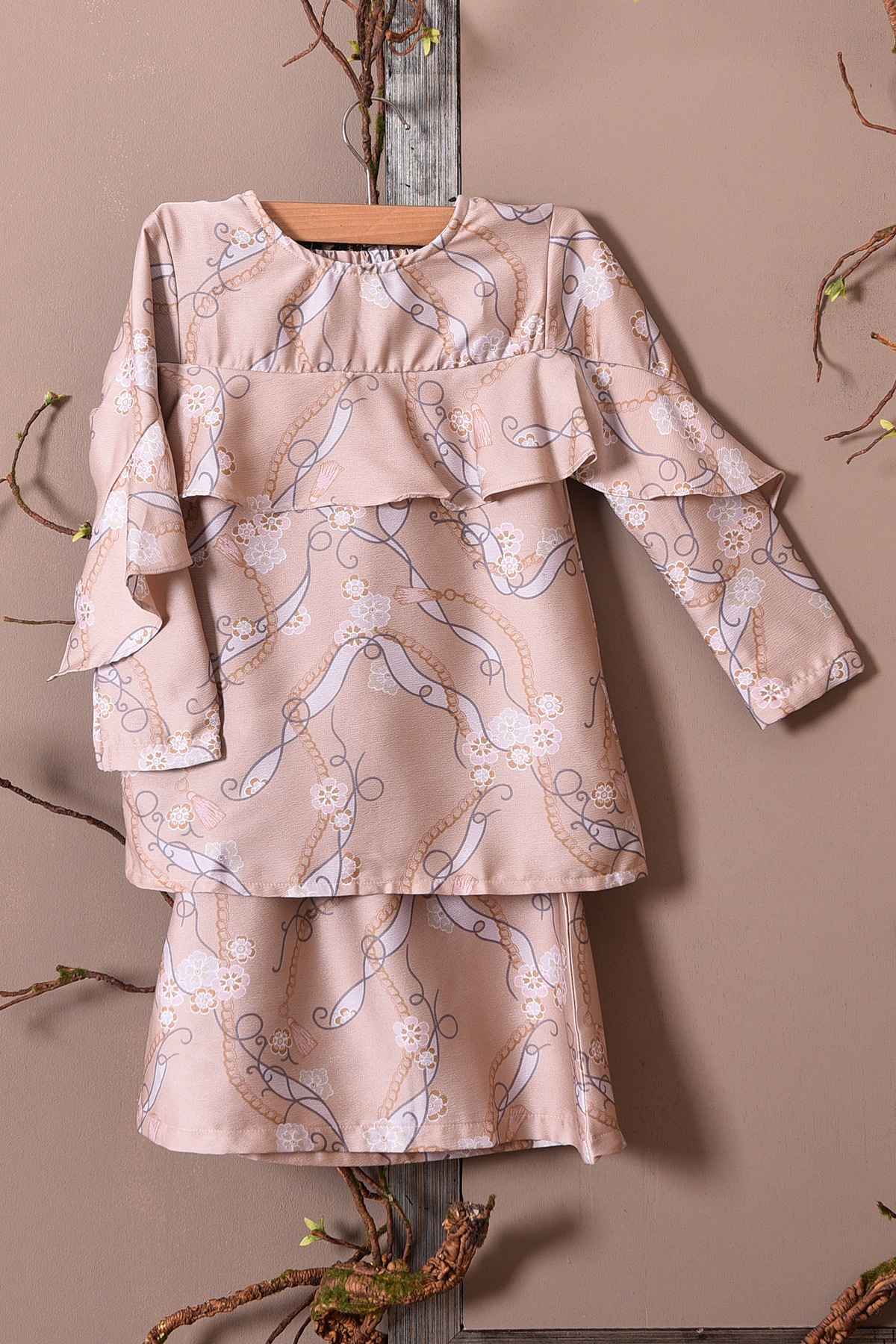 Baju Kurung Rosette Kids - Latte Brown