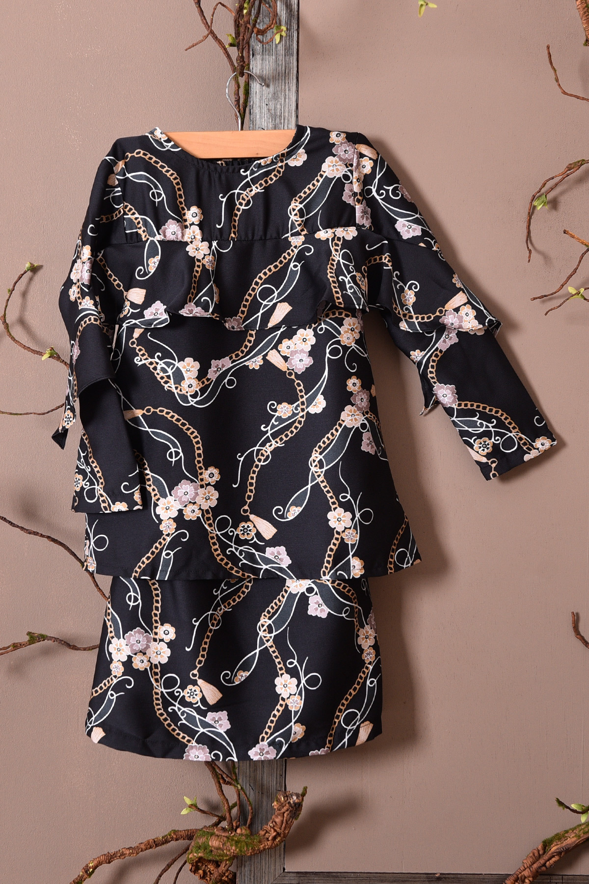 Baju Kurung Rosette Kids - Vintage Black
