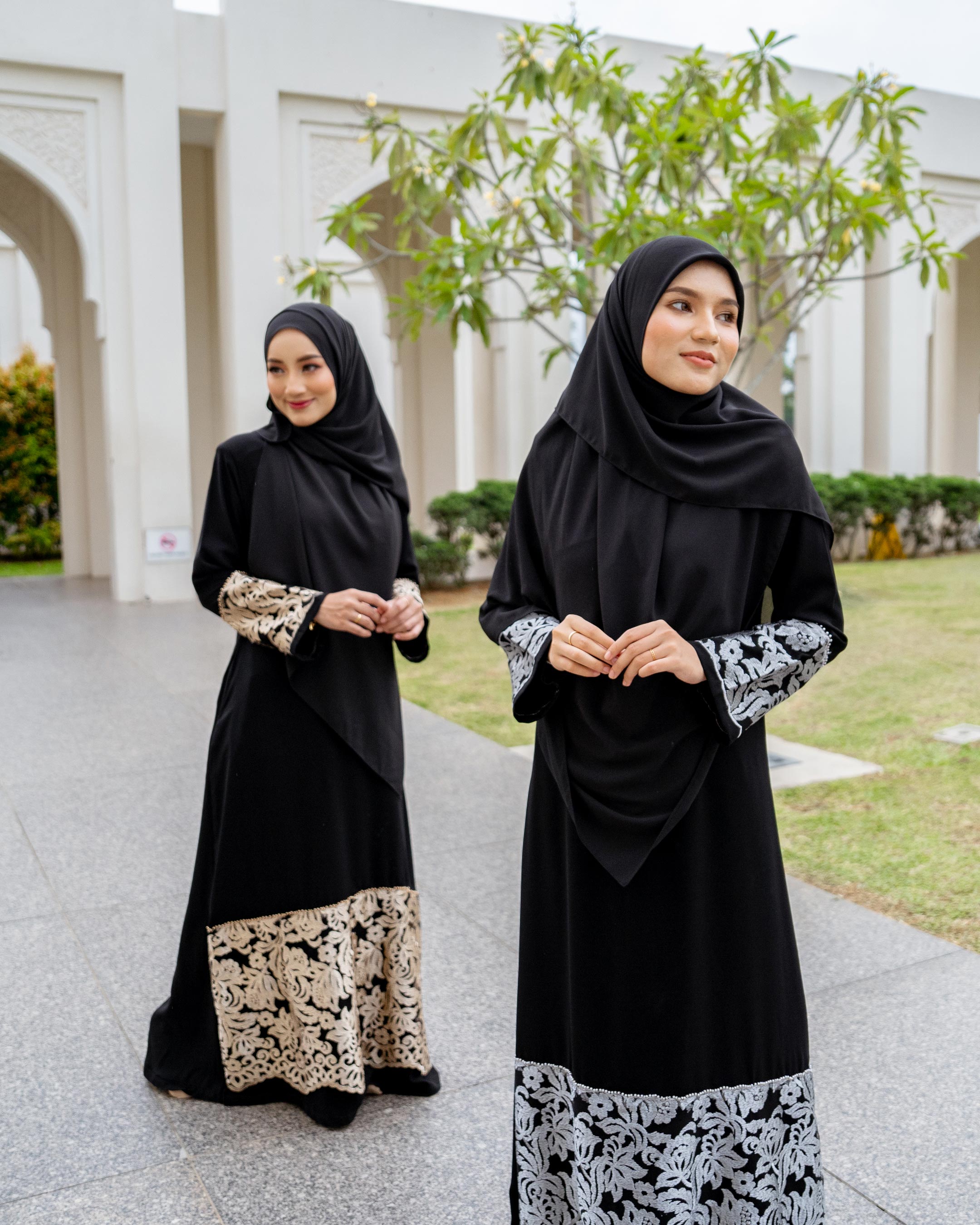 Abaya Lace Rifaya - Silver Black