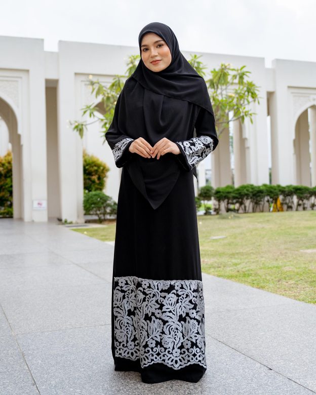 Abaya Lace Rifaya - Silver Black