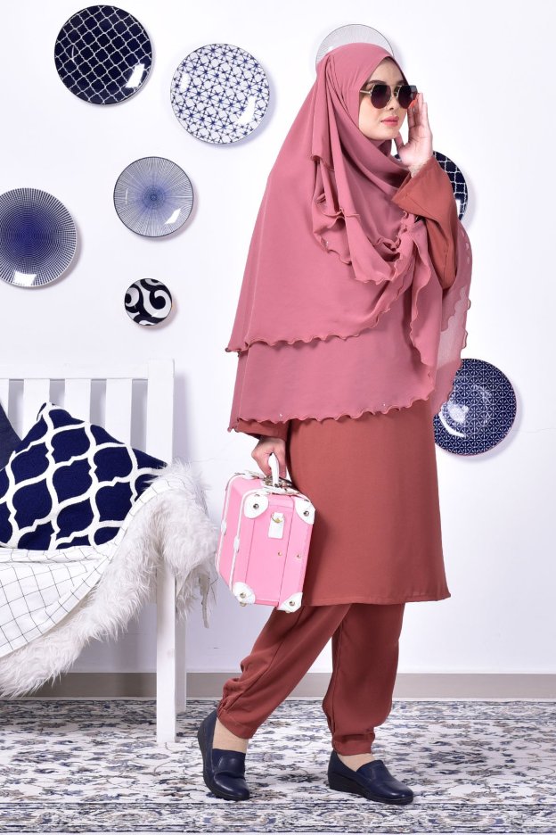 Jubah Seluar Safwa - Dusty Pink