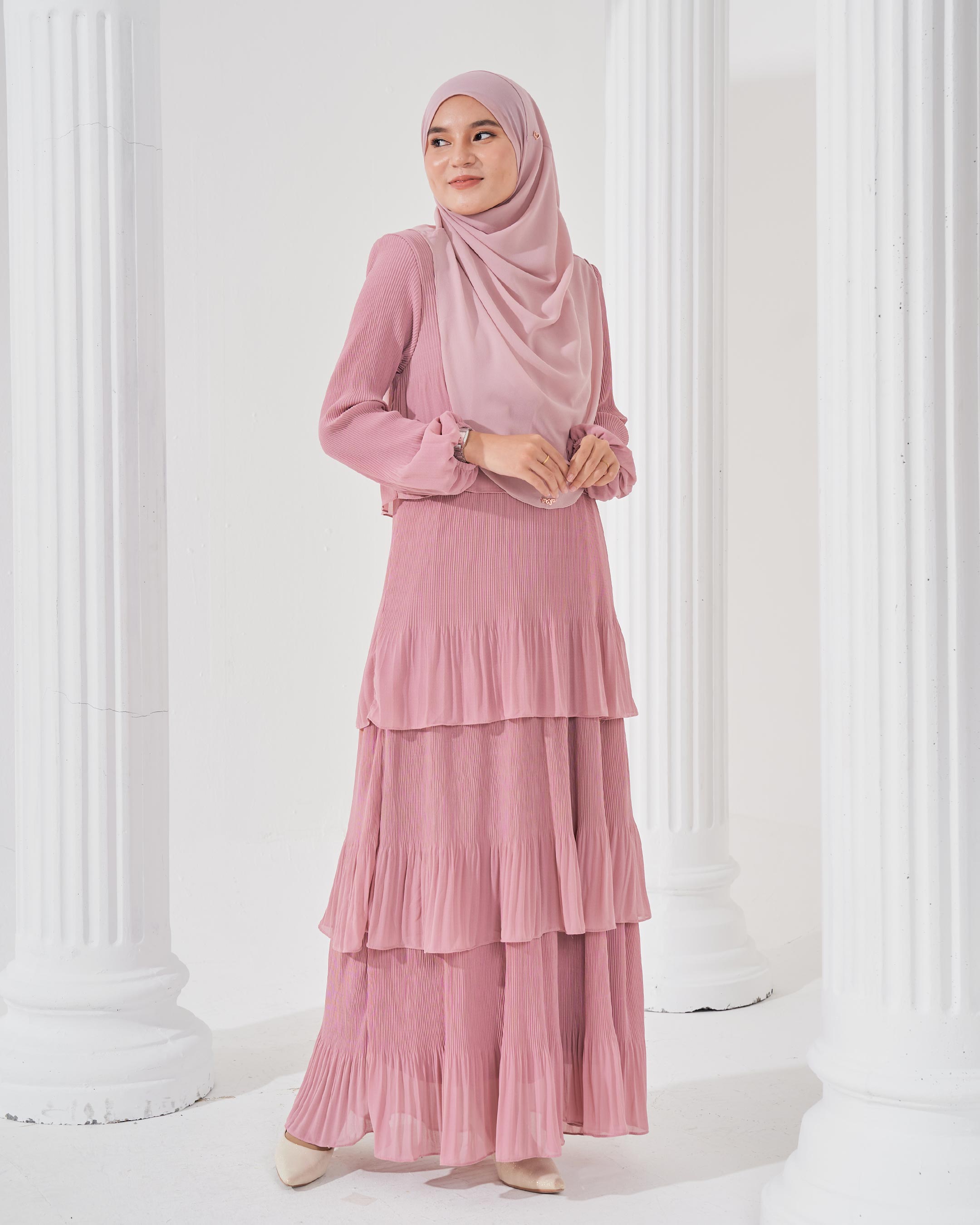 Dress Pleated Herisa - Pink Rose