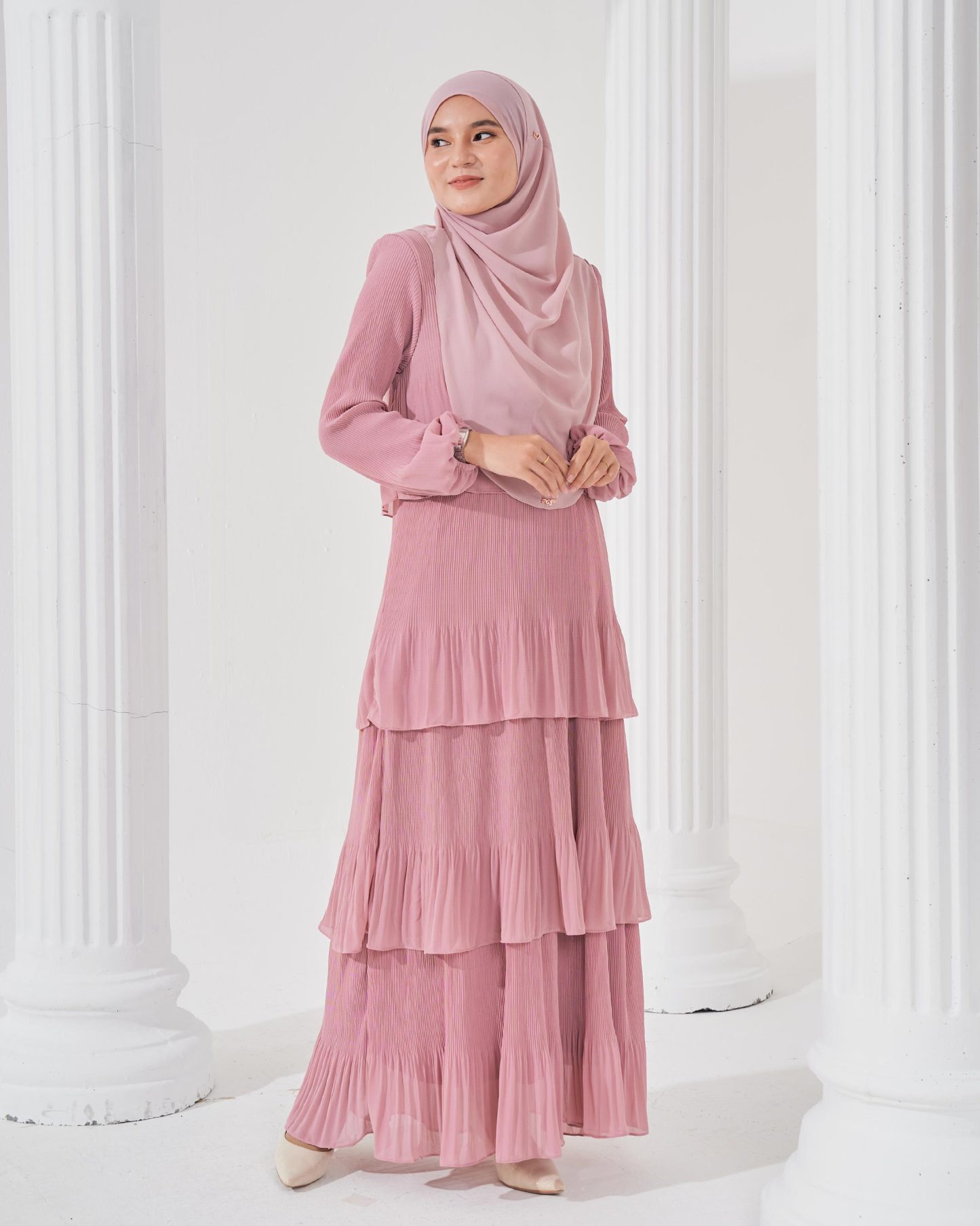 Dress Pleated Herisa - Pink Rose