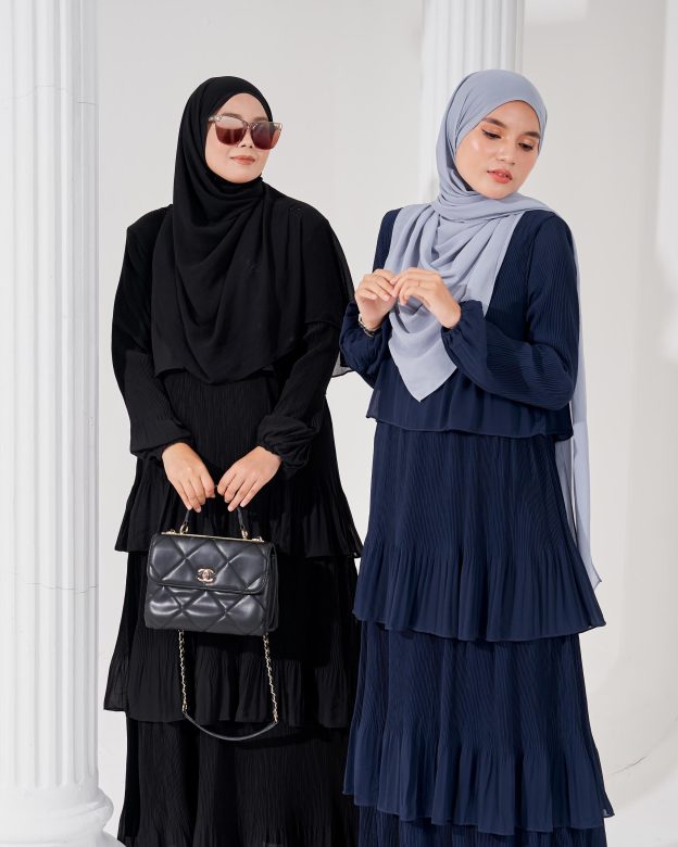 Dress Pleated Herisa - Navy Blue