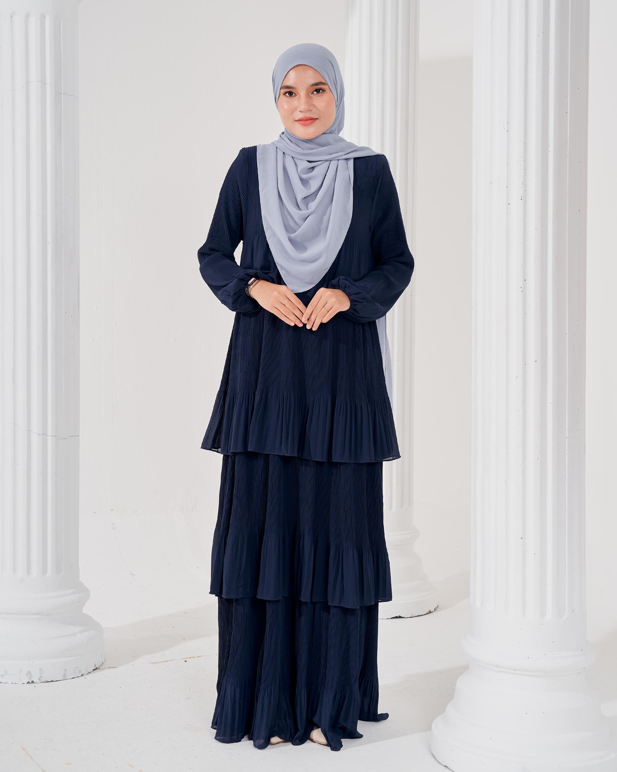 Dress Pleated Herisa - Navy Blue