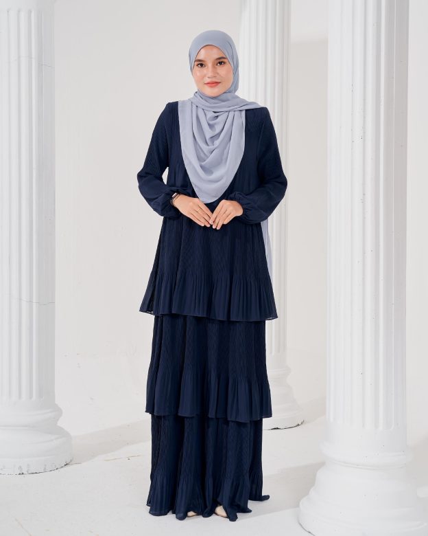 Dress Pleated Herisa - Navy Blue