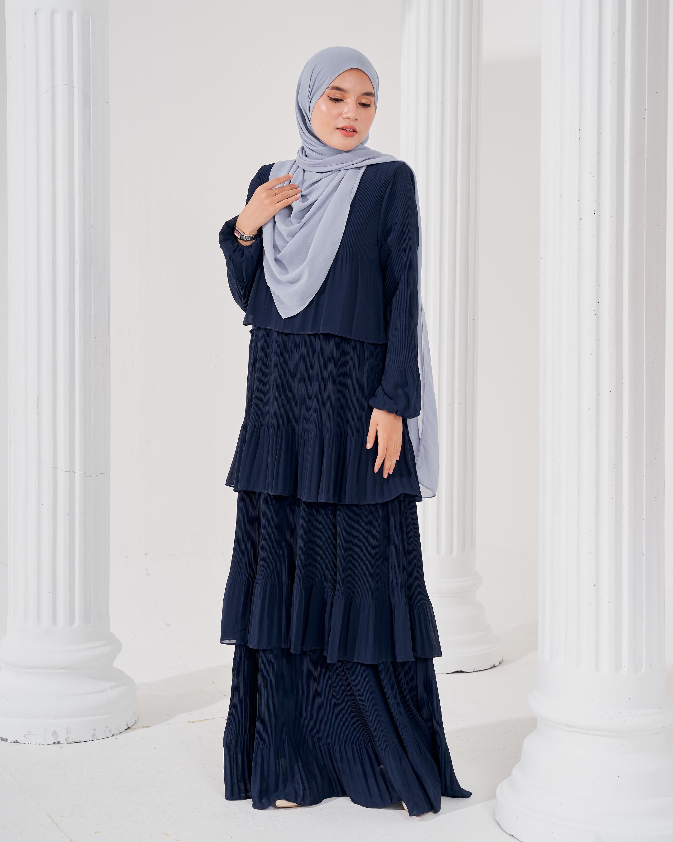 Dress Pleated Herisa - Navy Blue