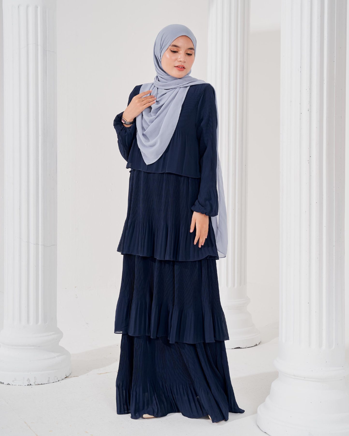 Dress Pleated Herisa - Navy Blue