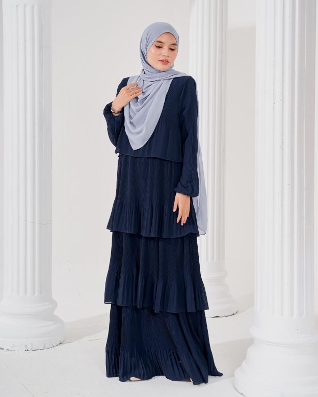 Dress Pleated Herisa - Navy Blue