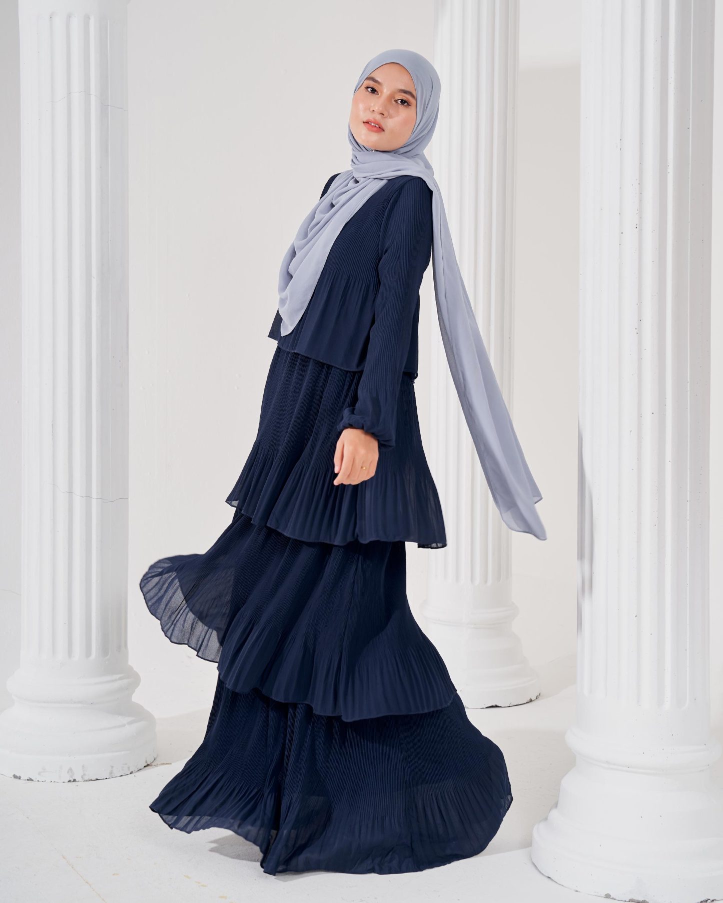 Dress Pleated Herisa - Navy Blue