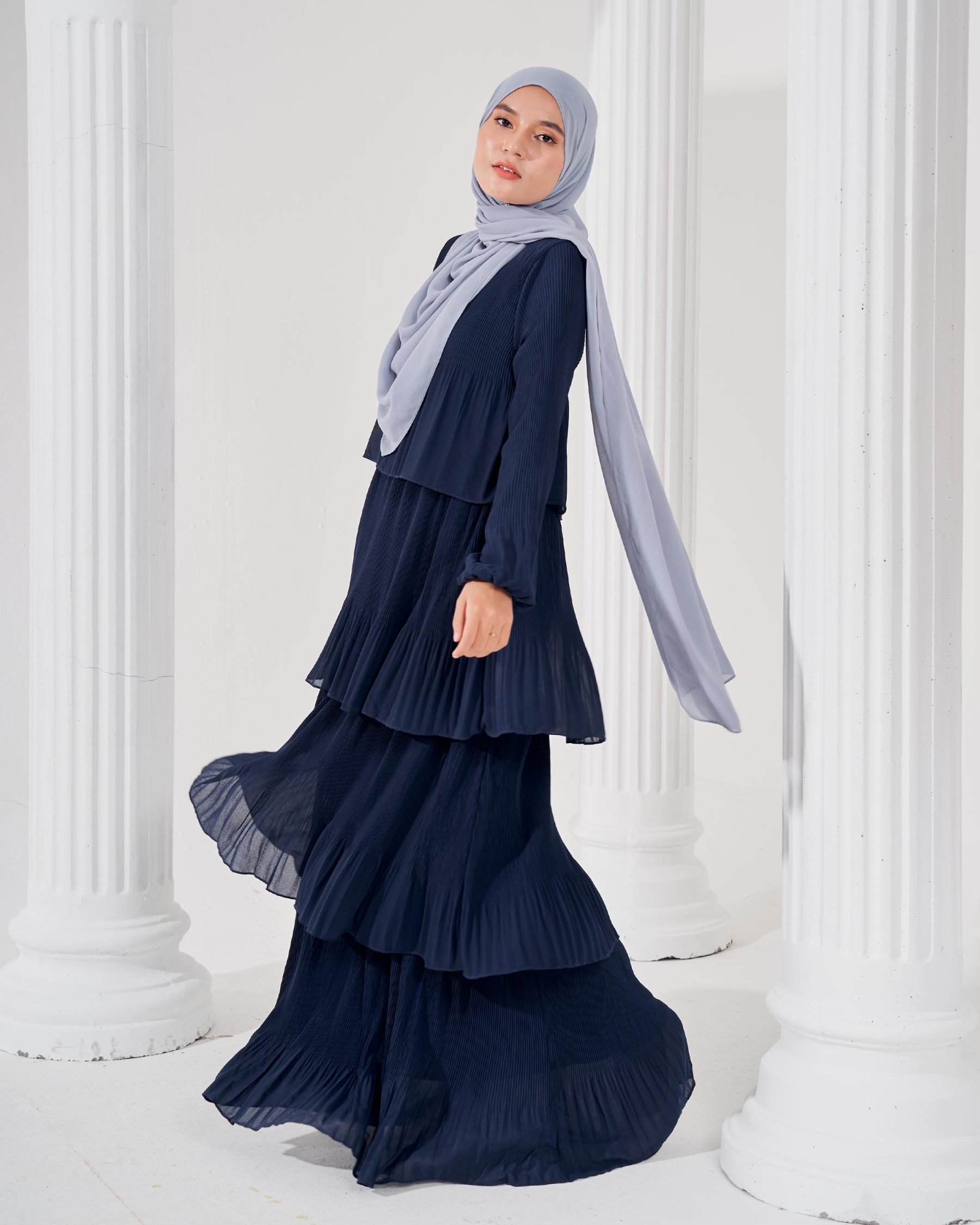 Dress Pleated Herisa - Navy Blue