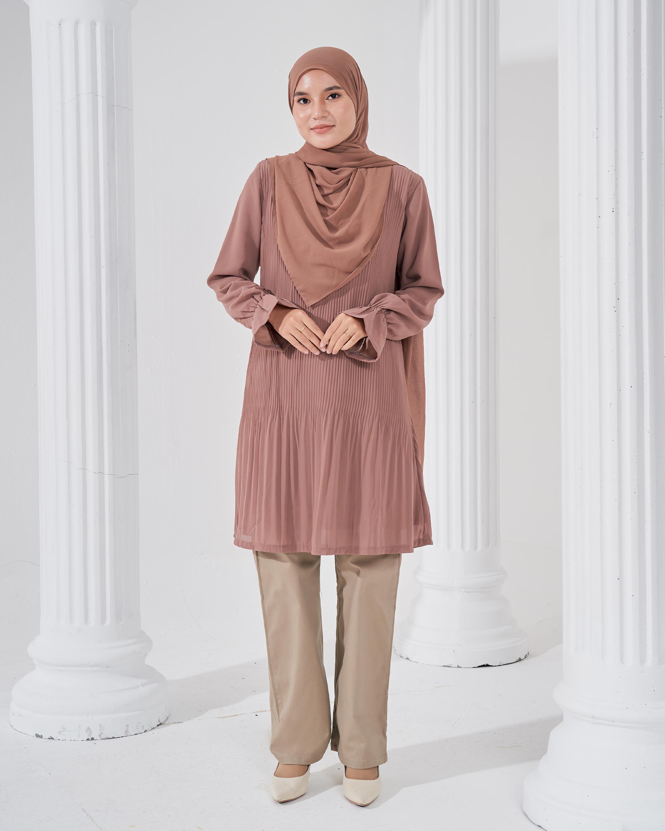 Blouse Pleated Heqira - Hazelnut Brown