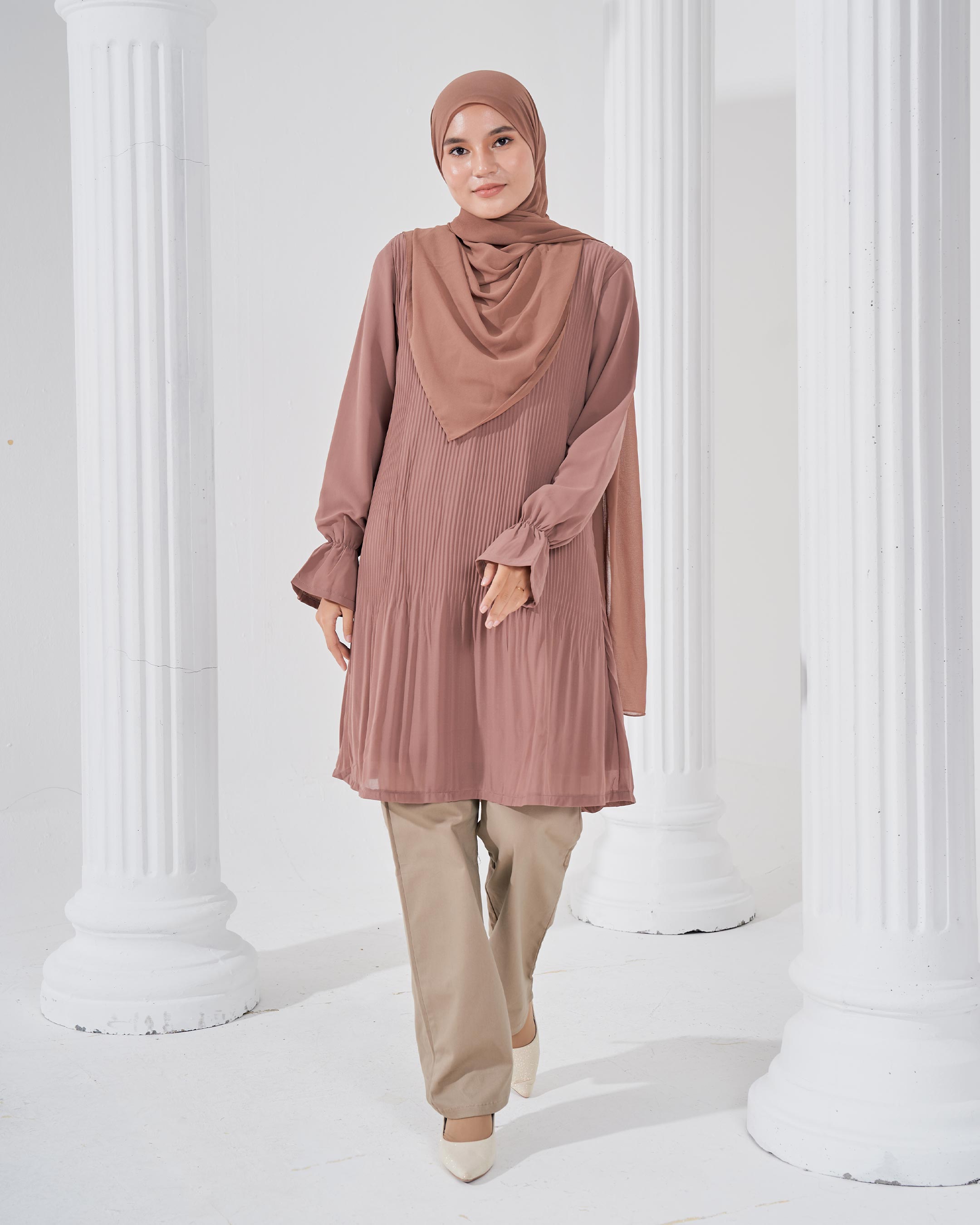 Blouse Pleated Heqira - Hazelnut Brown