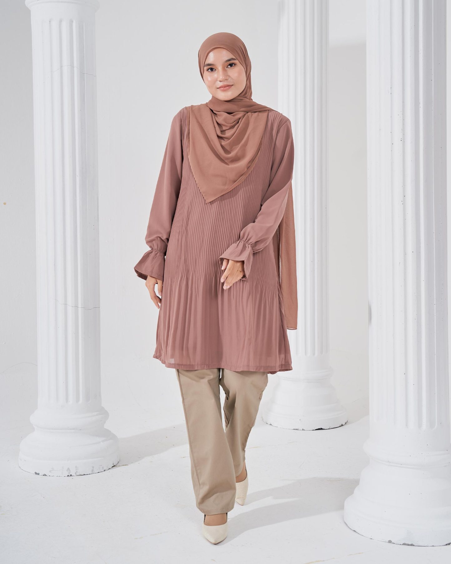 Blouse Pleated Heqira - Hazelnut Brown