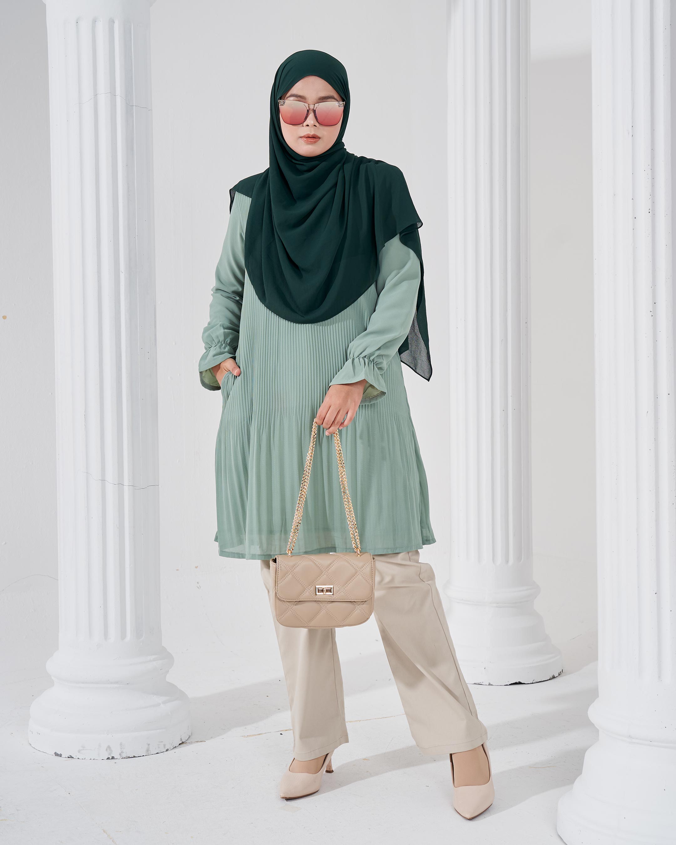 Blouse Pleated Heqira - Minty Teal