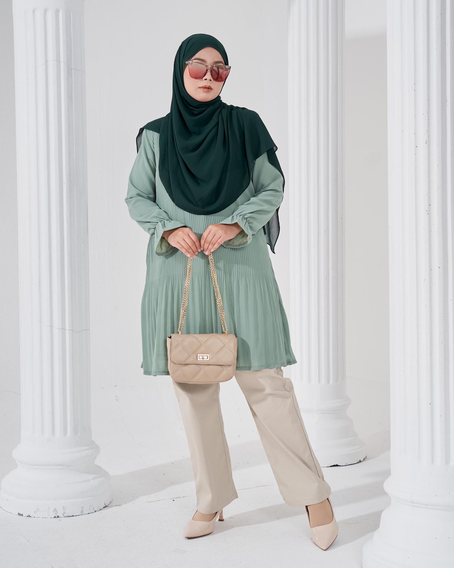 Blouse Pleated Heqira - Minty Teal