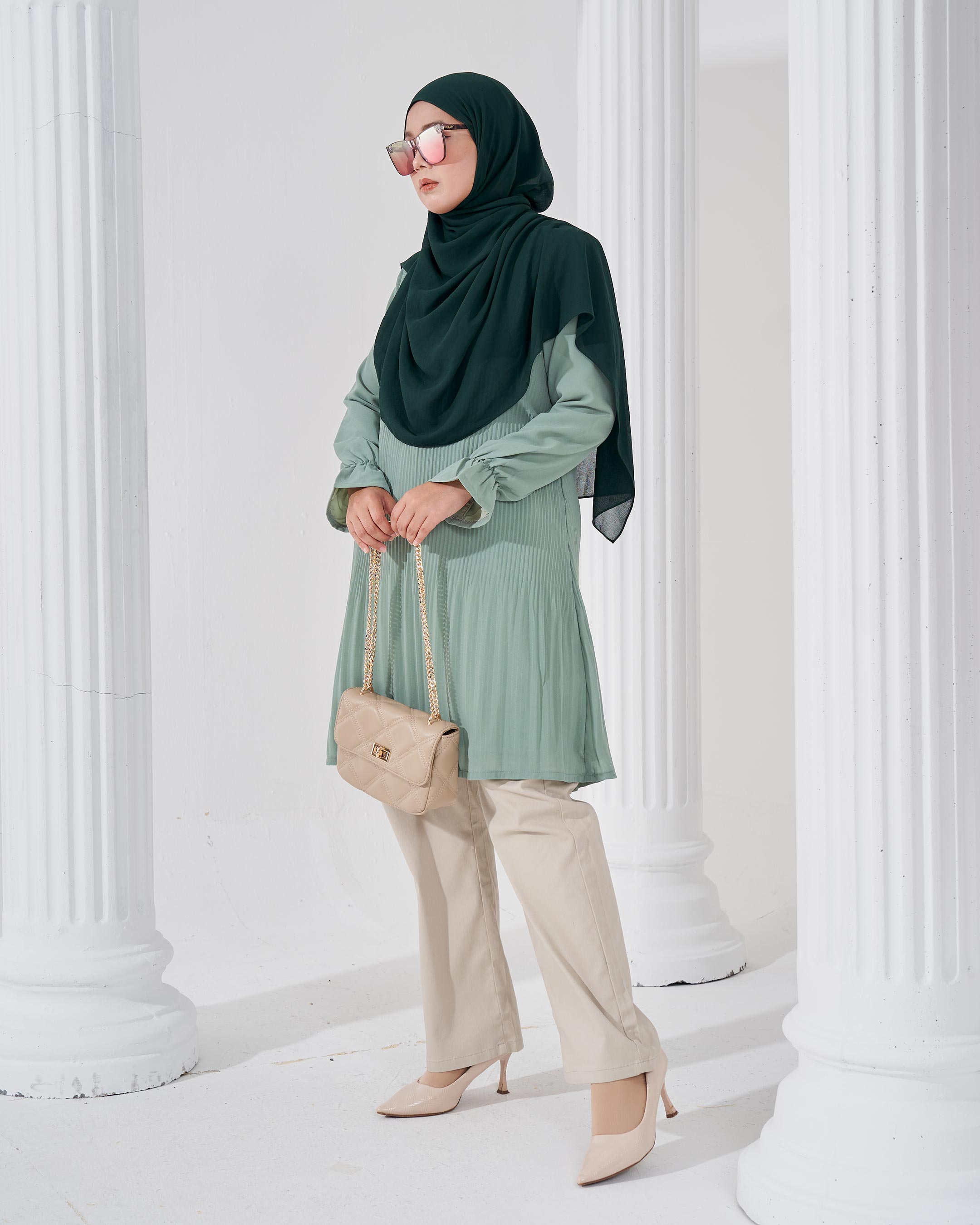 Blouse Pleated Heqira - Minty Teal