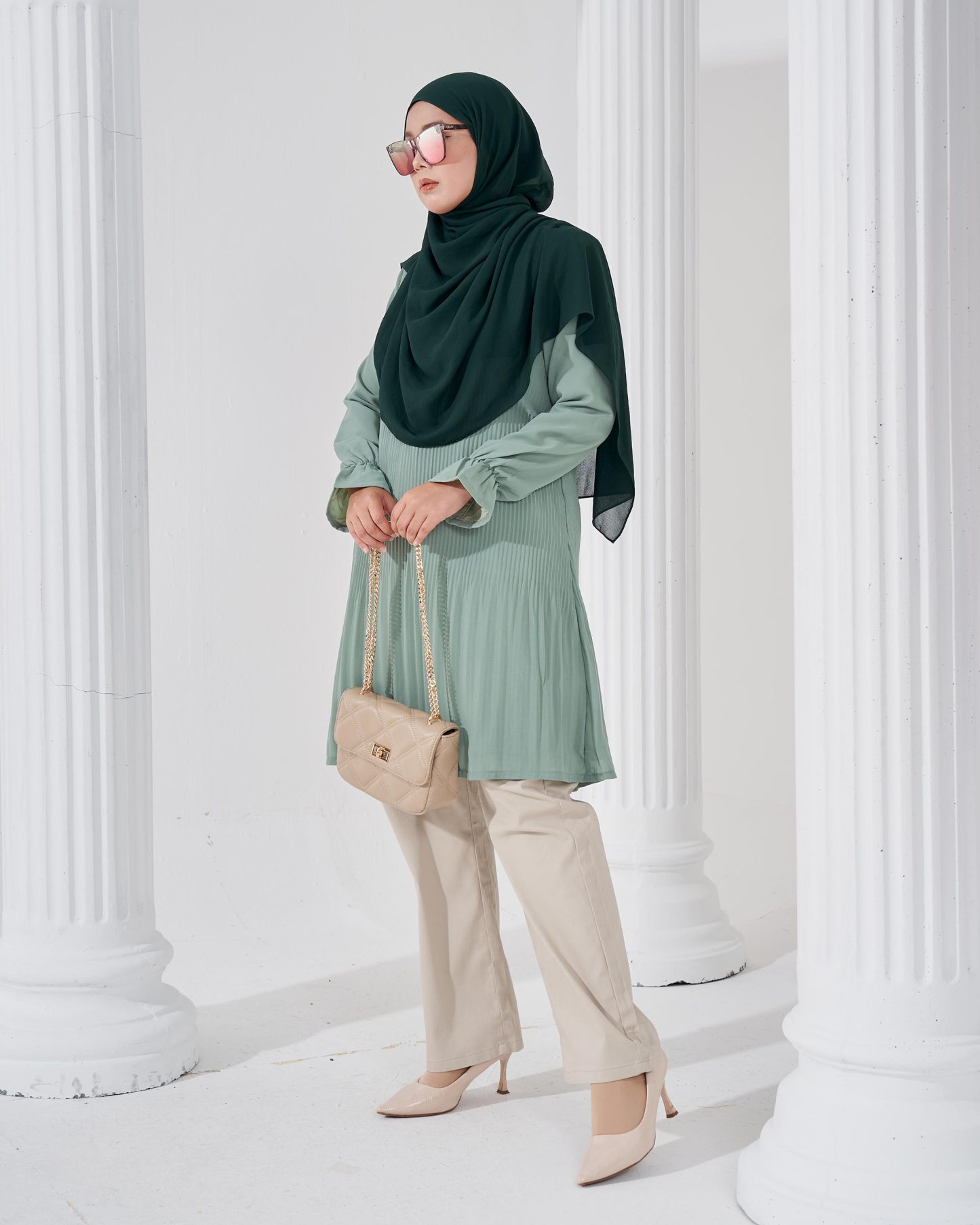 Blouse Pleated Heqira - Minty Teal