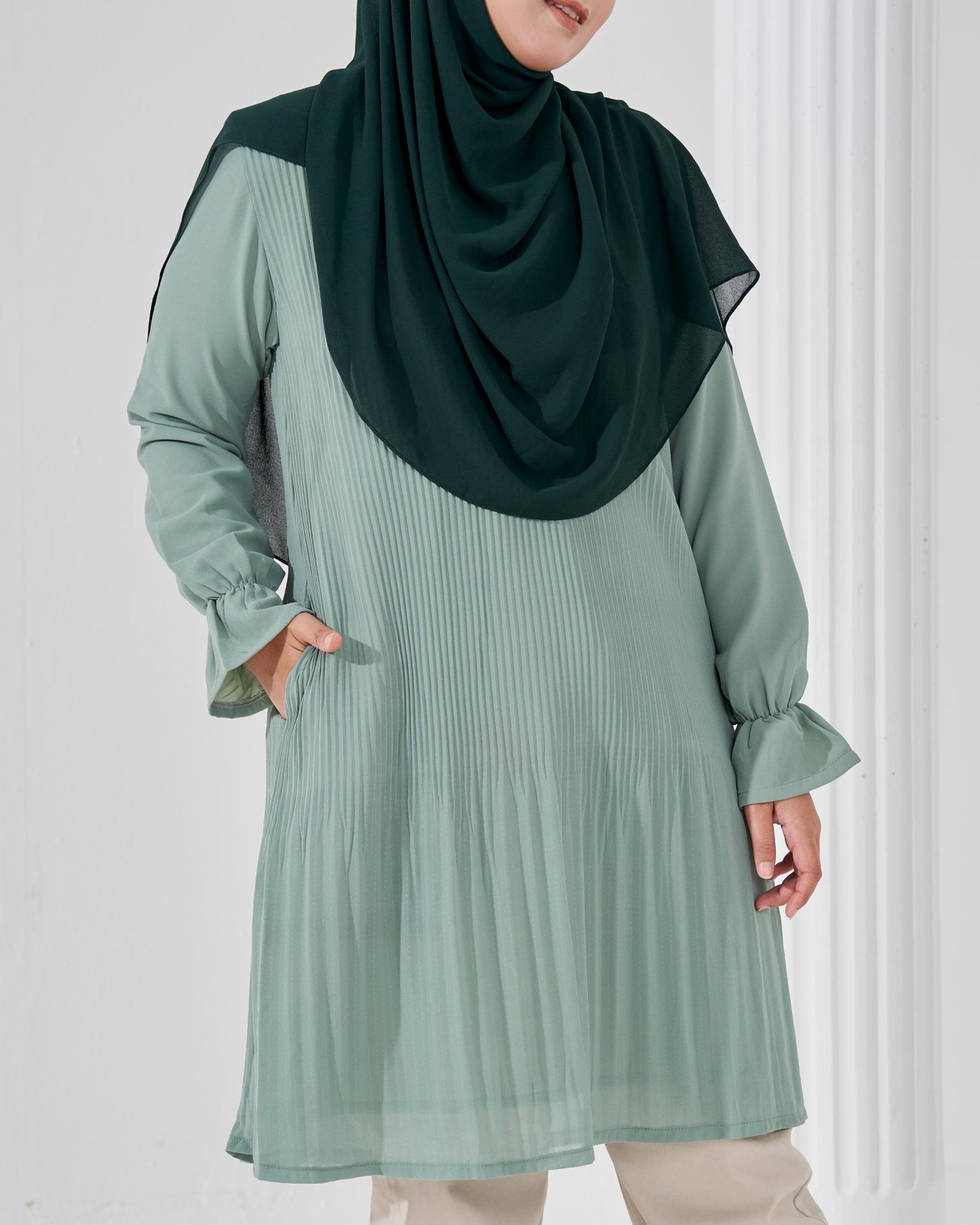 Blouse Pleated Heqira - Minty Teal